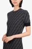 Fendi Grey Knit Zucca Print Short-Sleeve Midi Dress Size 42