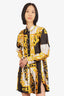 Versace Black/Gold Printed Pleated Button Up Dress Size 38