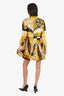 Versace Black/Gold Printed Pleated Button Up Dress Size 38