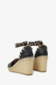 Valentino Black Rockstud Ankle Wrap Wedge Espadrilles Size 38