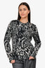 Saint Laurent Black/Grey Wool Blend Animal Print Crew Neck Sweater Size M