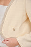 Sandro Cream Tweed Pearl Trimmed Jacket Size 42