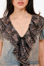 Ulla Johnson Blue/ Brown Patterned Ruffle Detailed Top Size 2 US