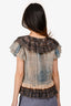 Ulla Johnson Blue/ Brown Patterned Ruffle Detailed Top Size 2 US