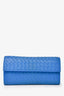 Bottega Veneta Blue Leather Intrecciato Long Wallet (As Is)