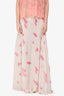 Ganni White/Pink Floral Pleated Maxi Skirt Size 38