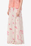 Ganni White/Pink Floral Pleated Maxi Skirt Size 38