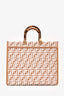 Fendi Brown/ White Leather/Canvas FF Zucca Sunshine Shopping Tote With Strap