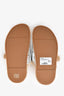 Fendi Silver Metallic Leather Shearling Lined FF Buckle Slides Size 38