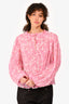 Ganni Pink/White Pleated Tie Top Size 40