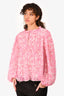 Ganni Pink/White Pleated Tie Top Size 40