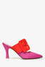 Attico Pink/Red Fabric Buckle Detailed Pointed Toe Mules Size 38.5