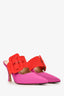 Attico Pink/Red Fabric Buckle Detailed Pointed Toe Mules Size 38.5