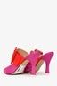Attico Pink/Red Fabric Buckle Detailed Pointed Toe Mules Size 38.5