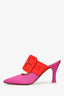 Attico Pink/Red Fabric Buckle Detailed Pointed Toe Mules Size 38.5