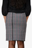 Sportmax Grey Wool Houndstooth Leather Trimmed Midi Skirt Size 0 US