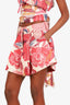 Isla & White Pink Floral Pleated Shorts Size Medium