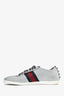 Gucci Silver Metallic Web/Stud Accent Sneakers Size 36