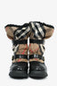 Burberry Beige/Black Tartan Print Shearling Lined Snow Boots Estimated Size 38