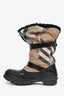 Burberry Beige/Black Tartan Print Shearling Lined Snow Boots Estimated Size 38