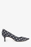 Manolo Blahnik Navy Denim Polka Dot Pointed Toe Kitten Heels Size 37.5 (As Is)