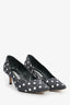 Manolo Blahnik Navy Denim Polka Dot Pointed Toe Kitten Heels Size 37.5 (As Is)