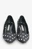 Manolo Blahnik Navy Denim Polka Dot Pointed Toe Kitten Heels Size 37.5 (As Is)