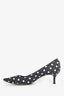 Manolo Blahnik Navy Denim Polka Dot Pointed Toe Kitten Heels Size 37.5 (As Is)
