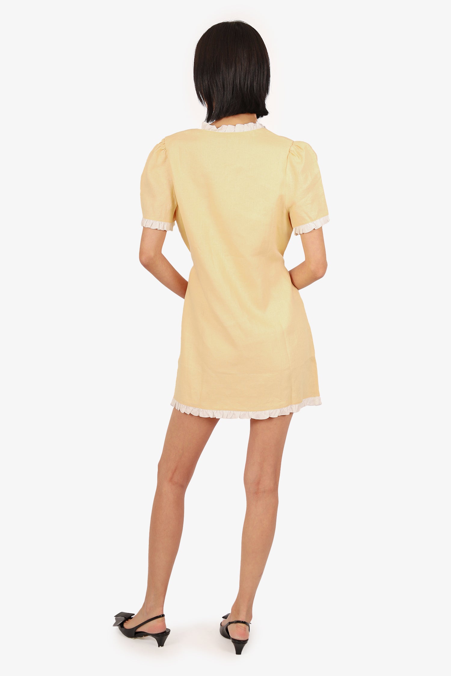 Reformation Yellow/White Linen 'Breslyn' Dress Size Medium with Tags Reformation Yellow/White Linen 'Breslyn' Dress Size Medium with Tags