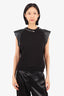 Saint Laurent Black Leather Patch/Zip Detail Sleeveless Top Size 42
