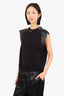 Saint Laurent Black Leather Patch/Zip Detail Sleeveless Top Size 42