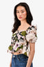 Maje Beige/Green Floral Puff Sleeve Peplum Top Size 1
