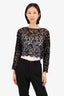 Pre-Loved Chanel™ Black Lace 'CC' Logo Long-Sleeve Bat Wing Crop Top Size 38