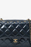 Pre-Loved Chanel™ 2015 Navy Patent Leather Quilted CC Eyelet Wallet On Chain