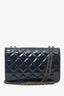 Pre-Loved Chanel™ 2015 Navy Patent Leather Quilted CC Eyelet Wallet On Chain