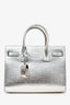 Saint Laurent Silver Metallic Lizard Embossed Leather Baby Sac De Jour Top Handle with Strap