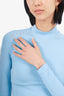Dion Lee Blue Silver Embellishment Mock Neck Long-Sleeve Top Size 2