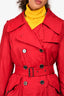 Burberry London Red Nylon Double Breasted Hooded Trench Coat Size 4 US