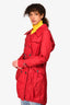 Burberry London Red Nylon Double Breasted Hooded Trench Coat Size 4 US