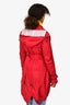 Burberry London Red Nylon Double Breasted Hooded Trench Coat Size 4 US