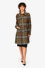 Burberry London Green Wool Tartan Patterned Double Breasted Coat Size 4 US