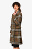 Burberry London Green Wool Tartan Patterned Double Breasted Coat Size 4 US