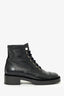 Pre-Loved Chanel™ Black Leather CC Pearl Combat Boots Size 40.5