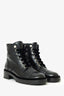 Pre-Loved Chanel™ Black Leather CC Pearl Combat Boots Size 40.5
