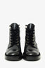 Pre-Loved Chanel™ Black Leather CC Pearl Combat Boots Size 40.5