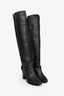 Pre-Loved Chanel™ Metallic Black Suede High Knee Heeled Boots Size 39.5