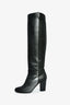 Pre-Loved Chanel™ Metallic Black Suede High Knee Heeled Boots Size 39.5