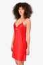 Vetements Red Satin Logo Mini Slip Dress Size M