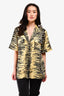 Ganni Yellow/Black Satin Zebra Print Collared Button Down Shirt Size 38