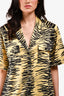 Ganni Yellow/Black Satin Zebra Print Collared Button Down Shirt Size 38